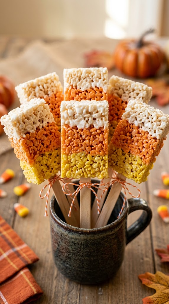 Candy Corn Rice Krispie Pops