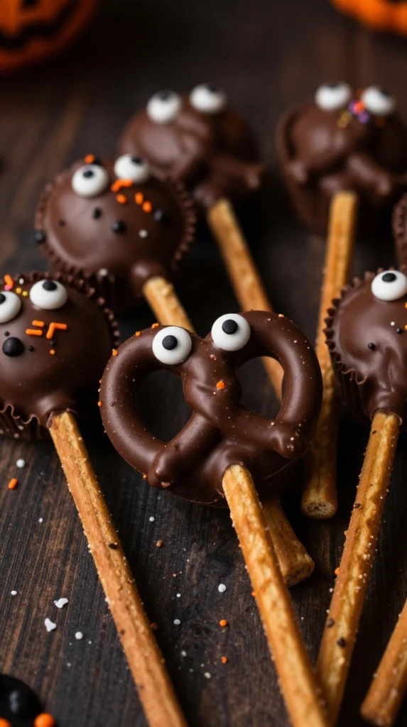 Chocolate Halloween Pretzel Brooms