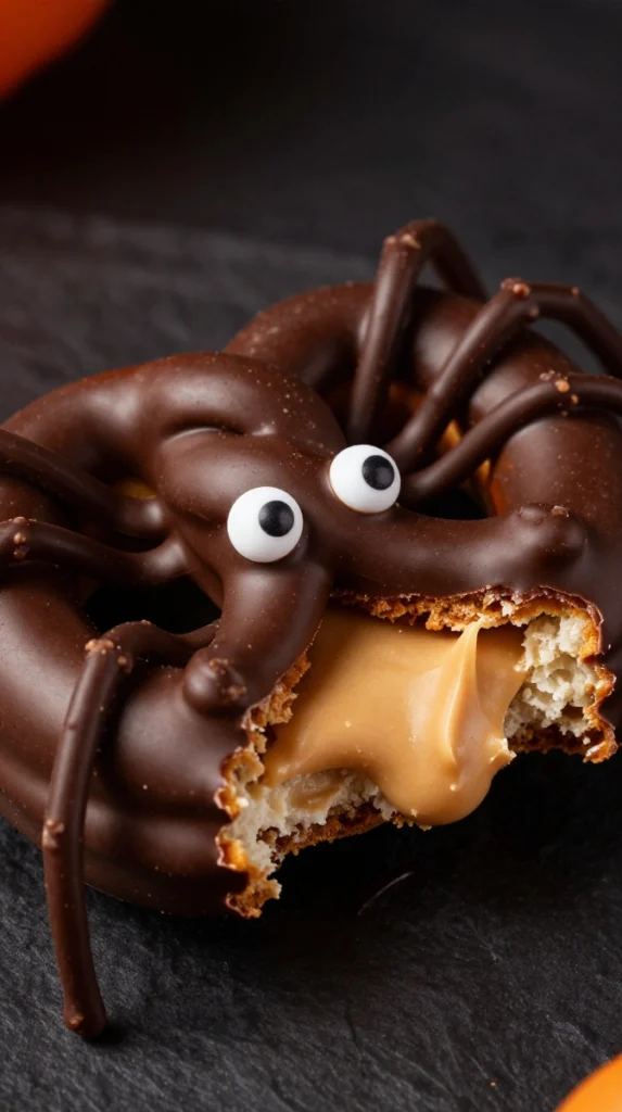 Chocolate Pretzel Spider Bites