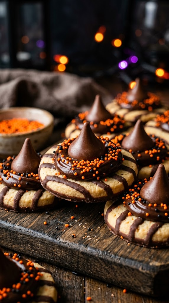 Classic Hershey’s Kiss Fudge Stripe Witch Hats
