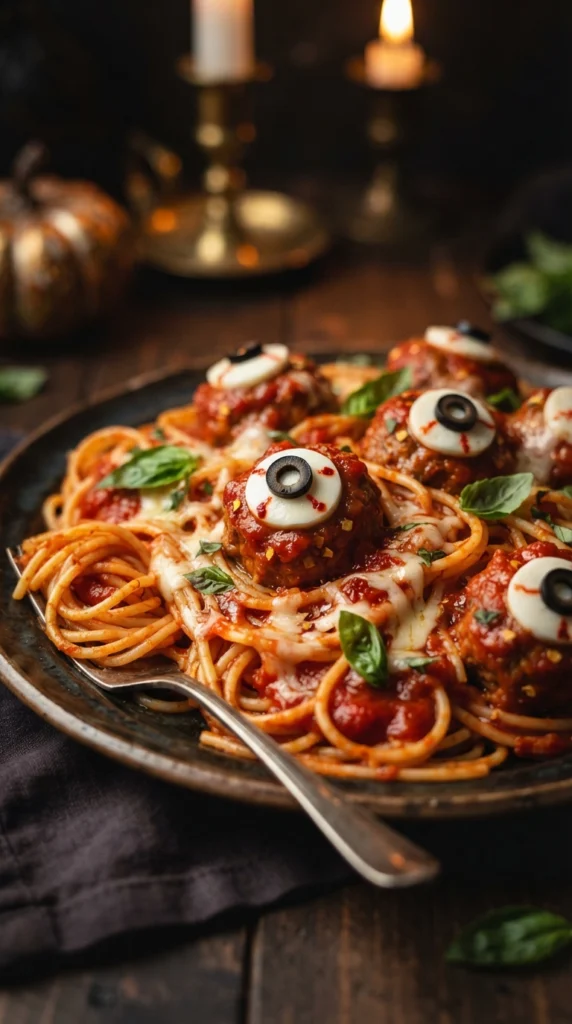 Creepy Eyeball Spaghetti and Meatballs