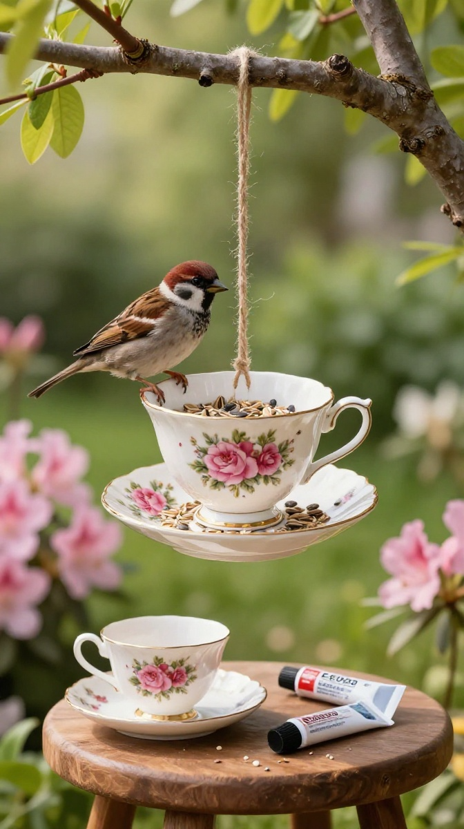 DIY Bird Feeder from a Teacup