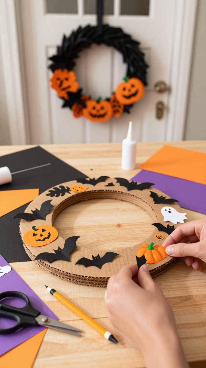 DIY Halloween Wreath From Cardboard