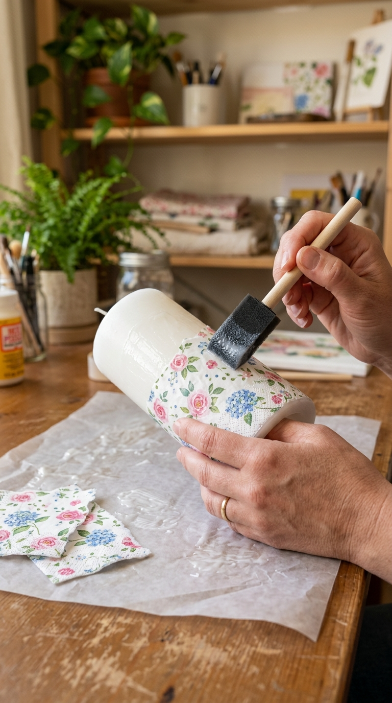 Decoupage Napkin Candles