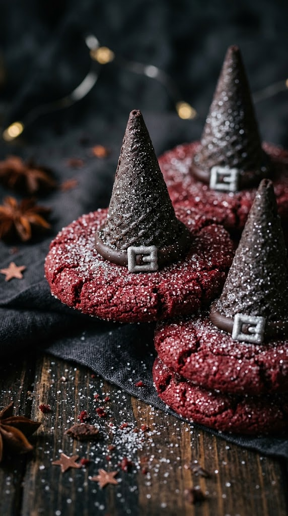 Deep Red Velvet Sparkle Witch Hats