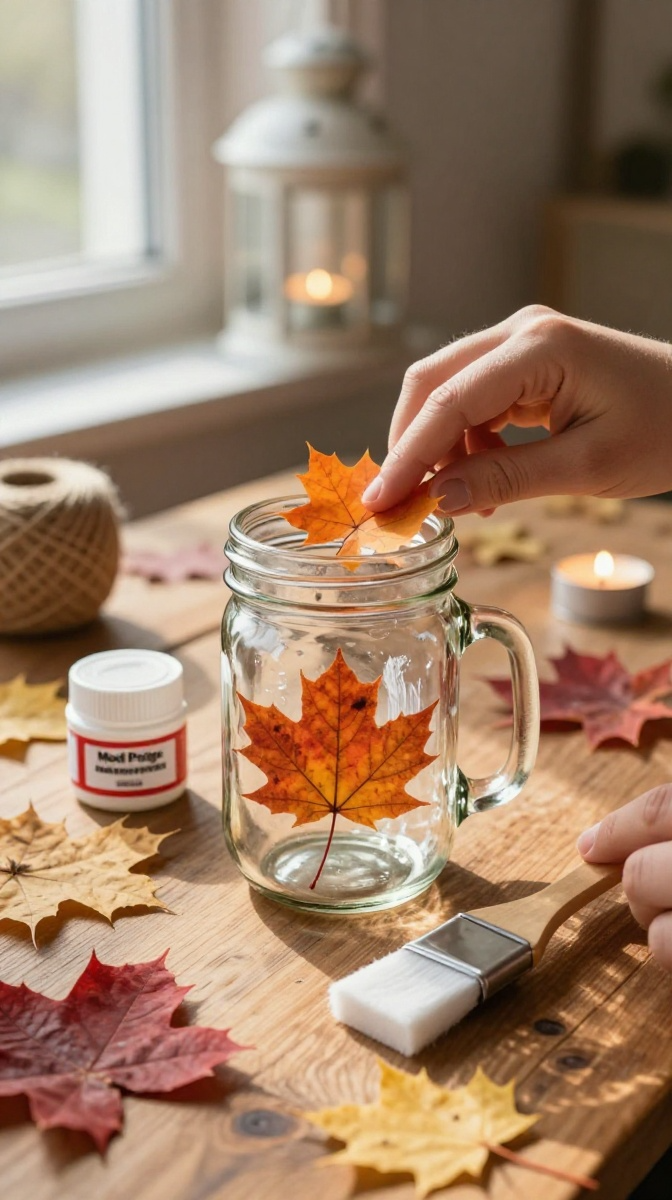 Fall Craft Mason Jar Leaf Lanterns