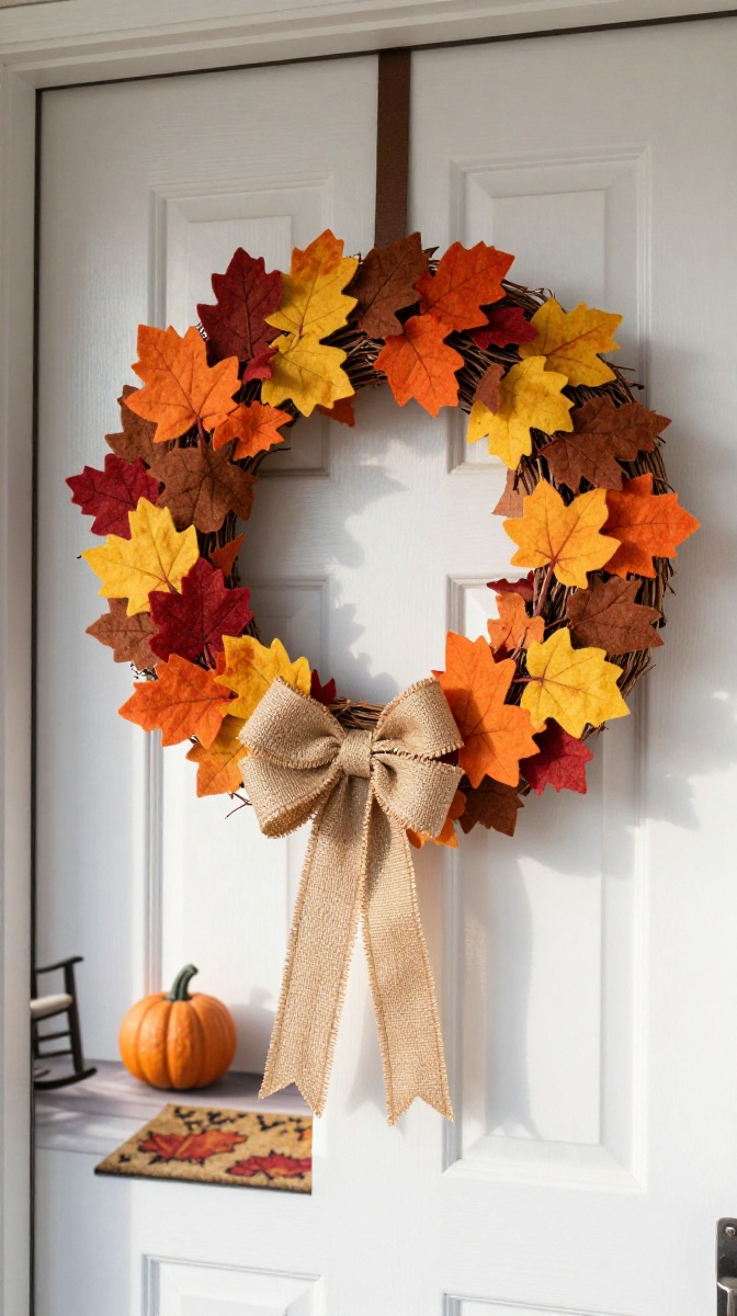 Fall-Themed Wreath with Felt Leaves