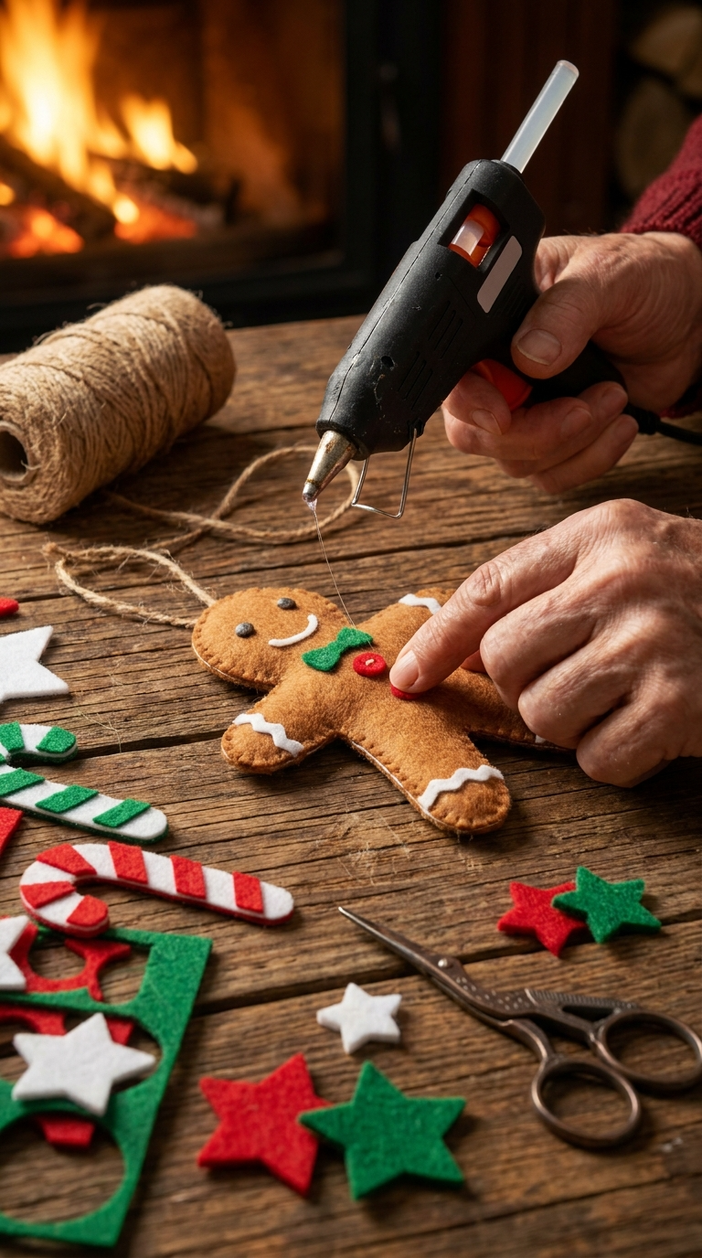 Felt Gingerbread and Candy Cane Ornaments