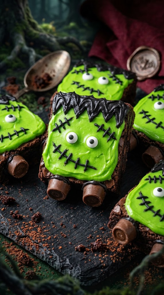 Frankenstein Green Monster Sheet Cake Squares