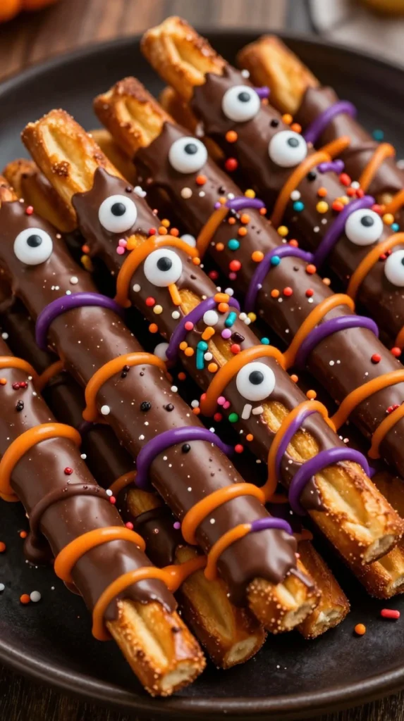 Halloween Chocolate-Covered Pretzel Rods