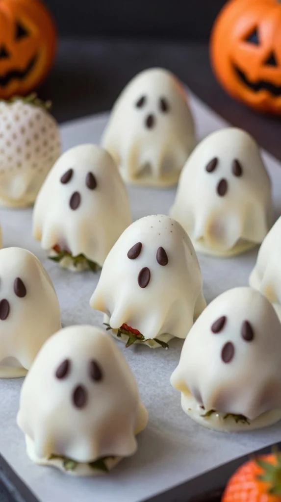 Halloween Chocolate-Dipped Strawberry Ghosts
