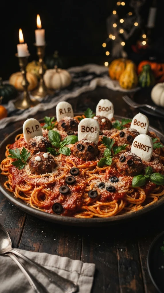 Halloween Graveyard Spaghetti and Meatballs