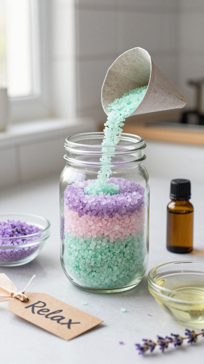 Layered Bath Salts in a Mason Jar
