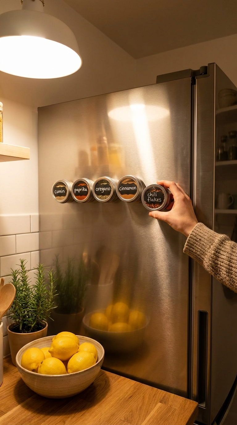 Magnetic Spice Rack on the Fridge