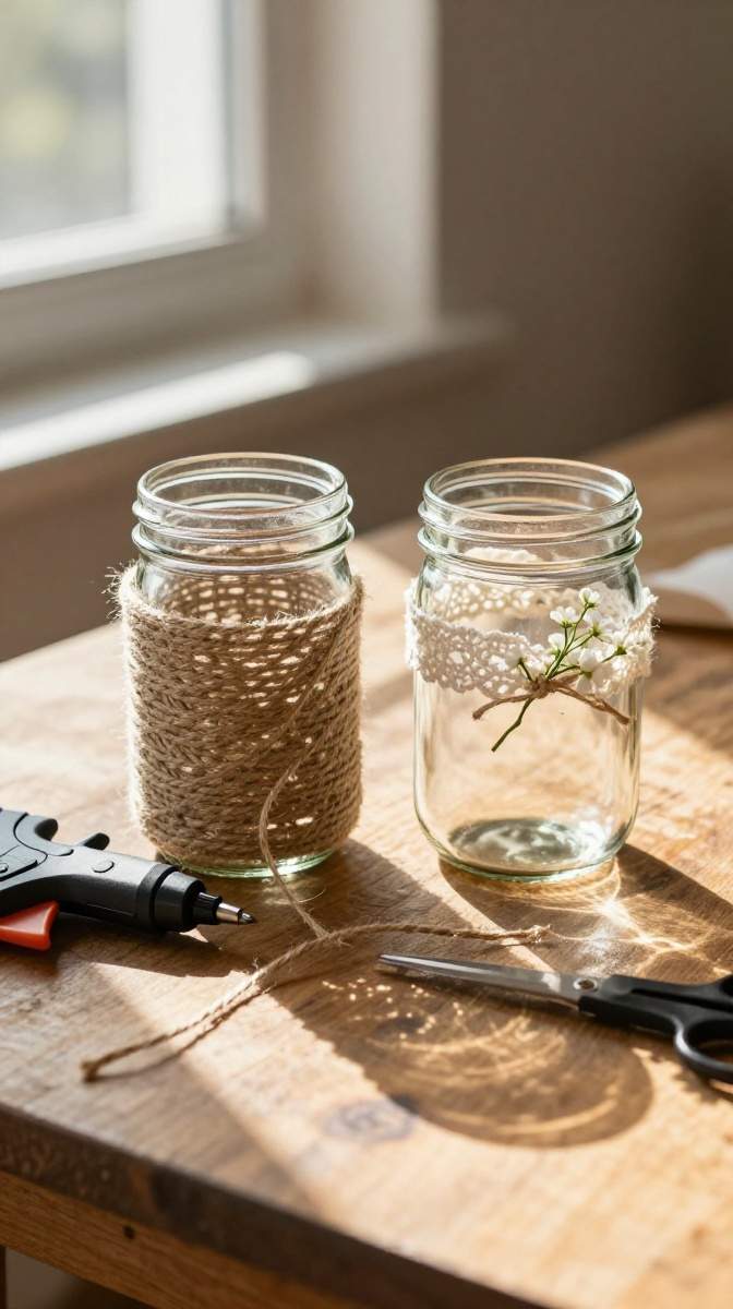 Mason Jar Twine Vases