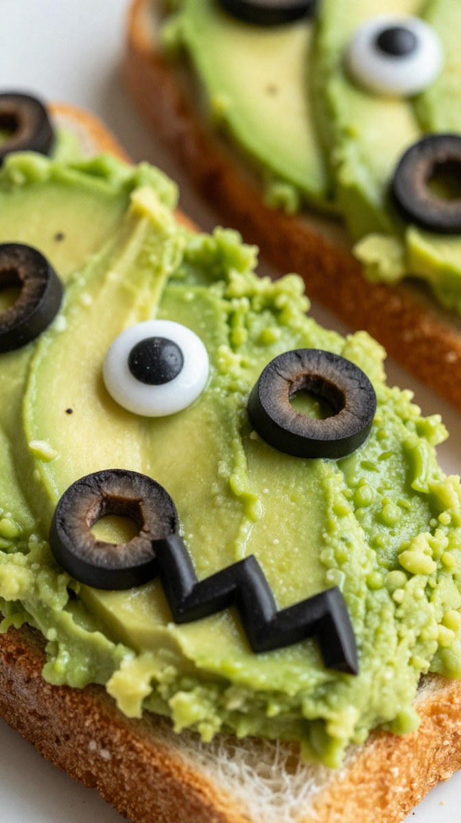 Mini Frankenstein Avocado Toasts