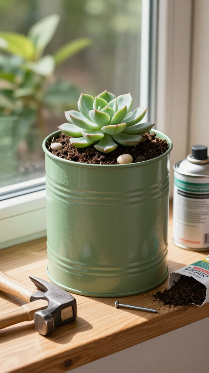 Mini Succulent Planter from a Tin Can
