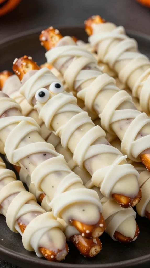 Mummy Chocolate-Covered Pretzel Rods