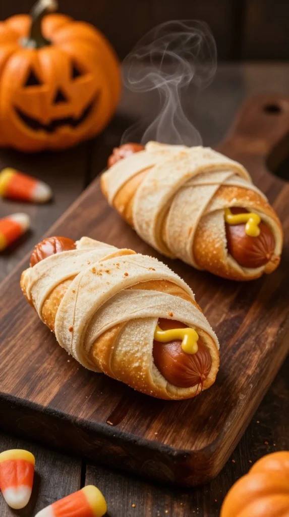 Mummy Hot Dogs Wrapped in Golden Blankets