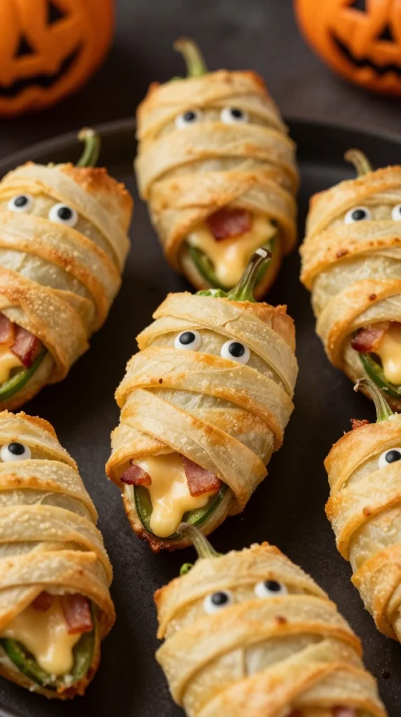 Mummy-Wrapped Jalapeño Poppers 👻