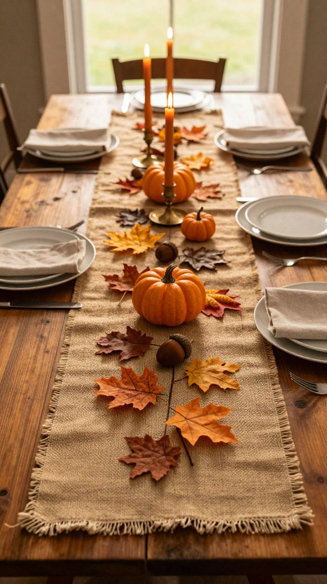 No-Sew Burlap Table Runner for Fall Feasts