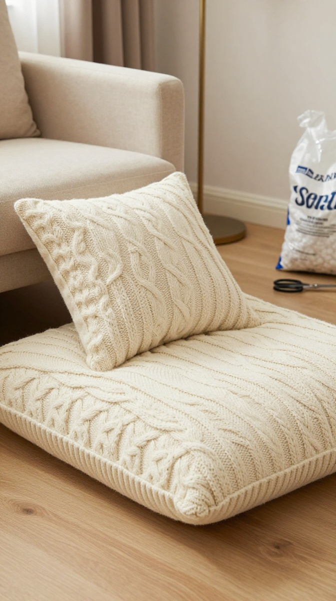 No-Sew Floor Cushion from an Old Sweater