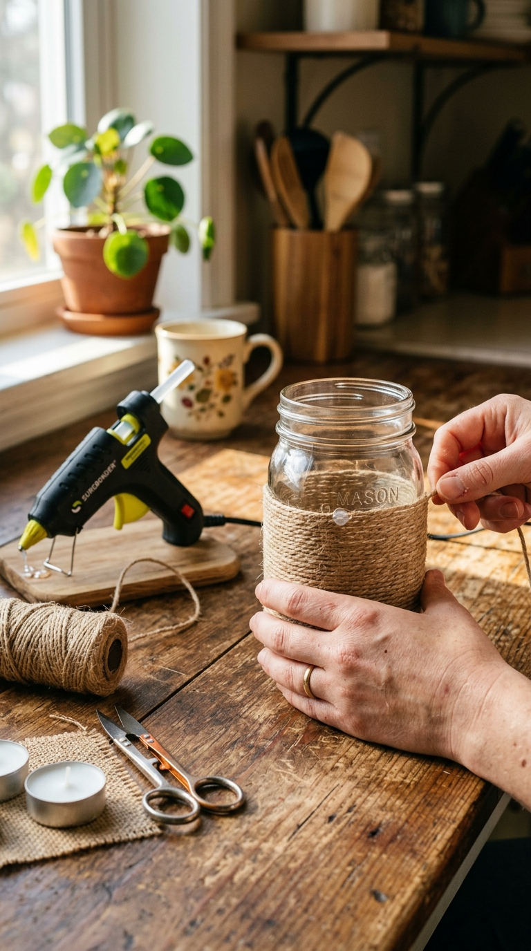 Project 1 Rustic Twine-Wrapped Jar Holders