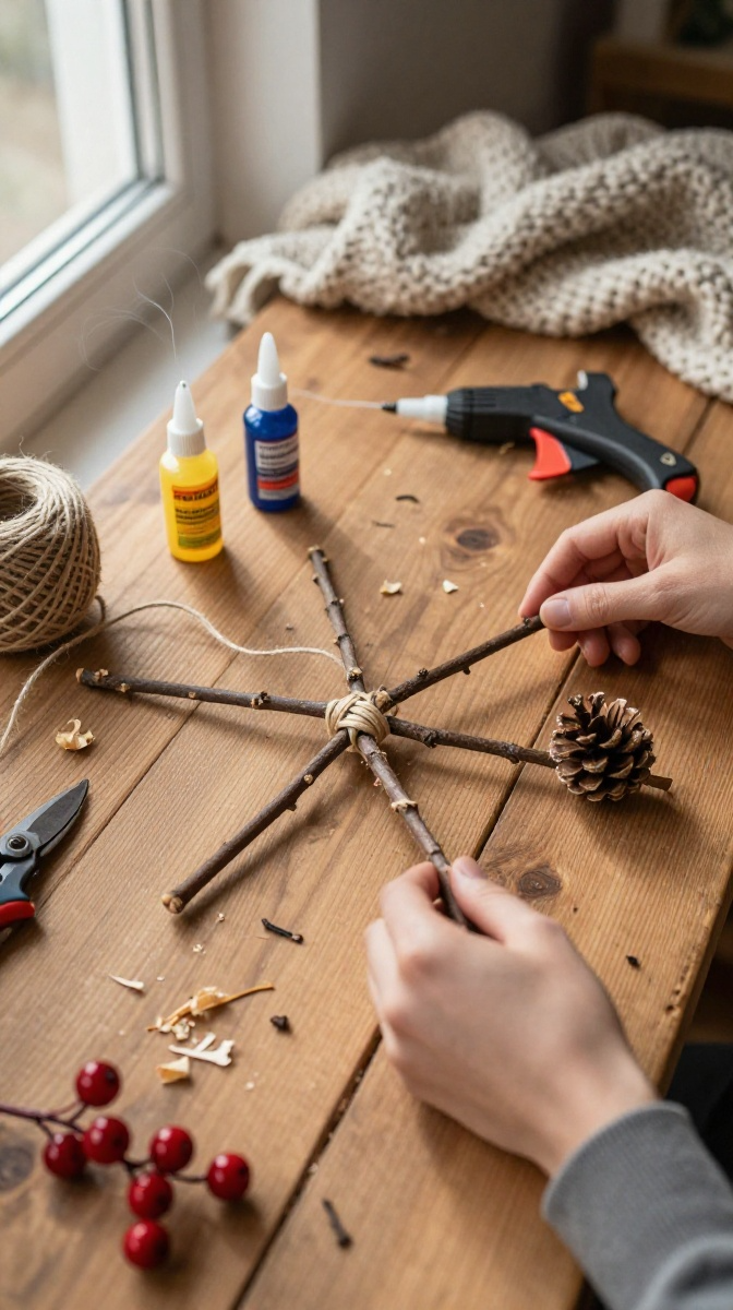 Rustic Twig Star Wreath for Winter