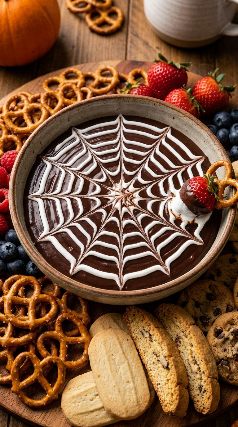 Slinky Chocolate Dip Spiderweb Platter