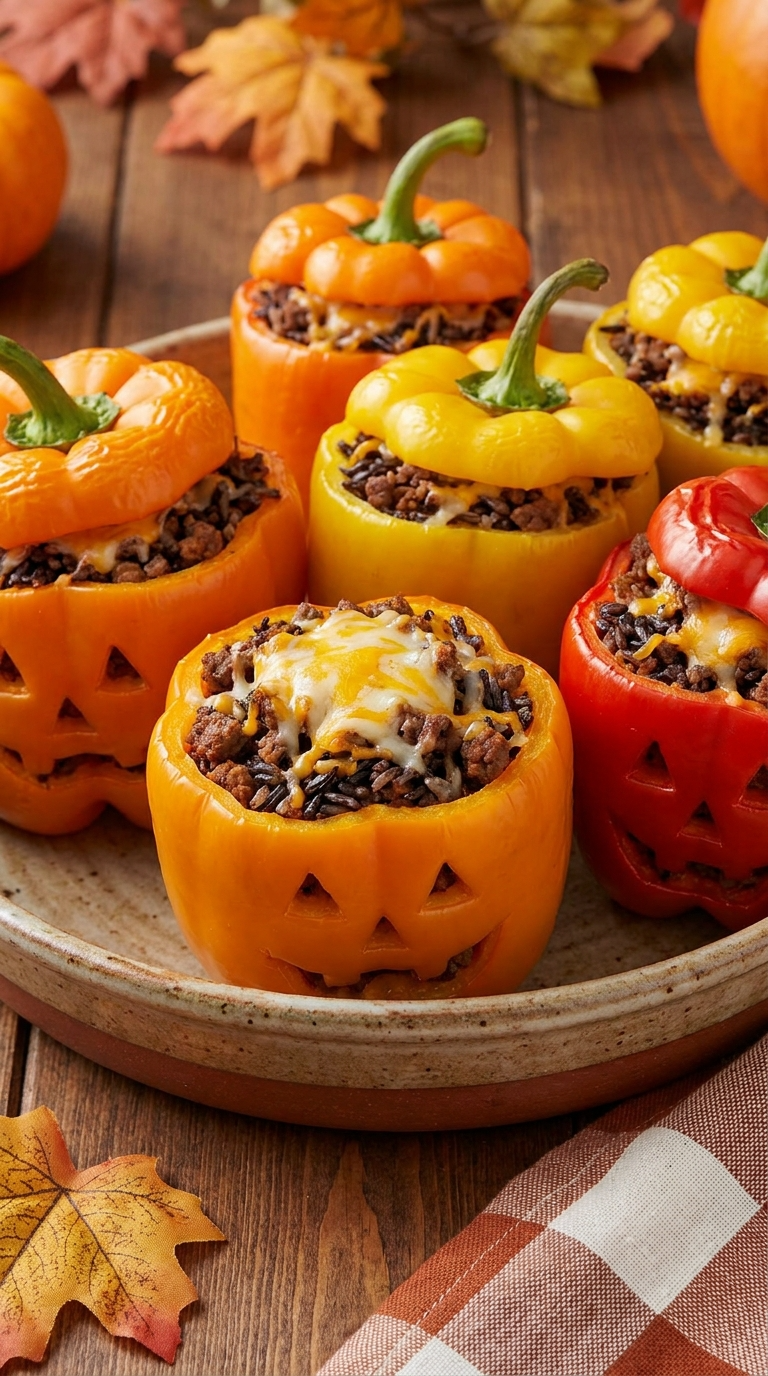 Smoky Jack-o’-Lantern Stuffed Pepper Boats