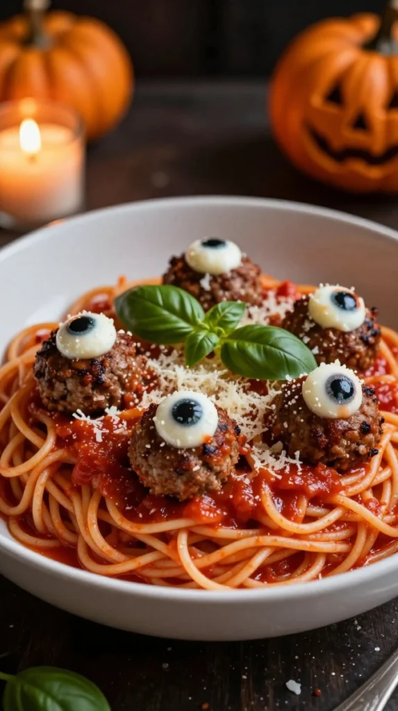 Spooky Eyeball Meatball Pasta