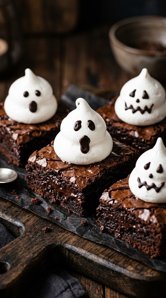 Spooky Meringue Ghost Brownie Bites