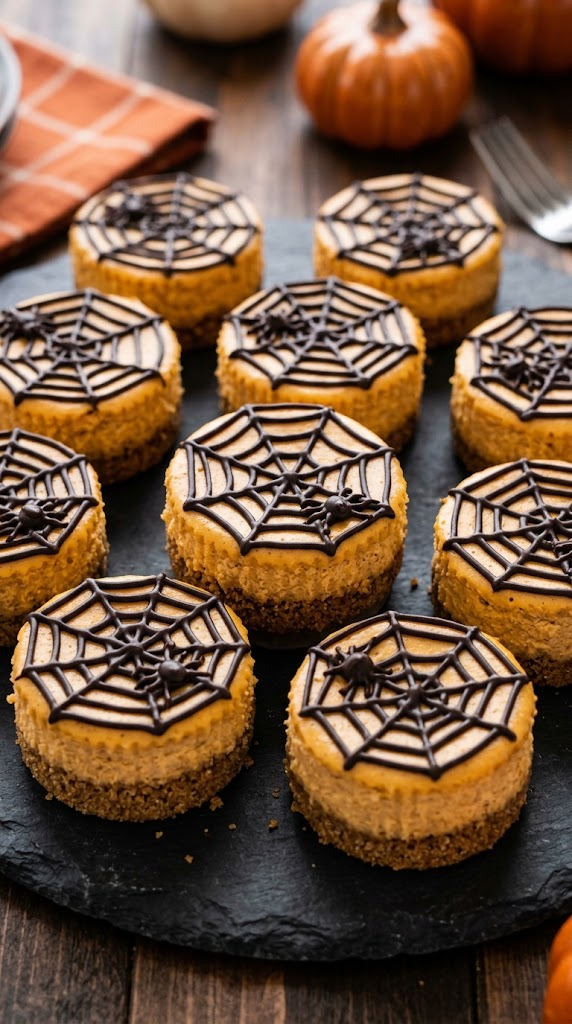 Spooky Mini Spiderweb Cheesecakes