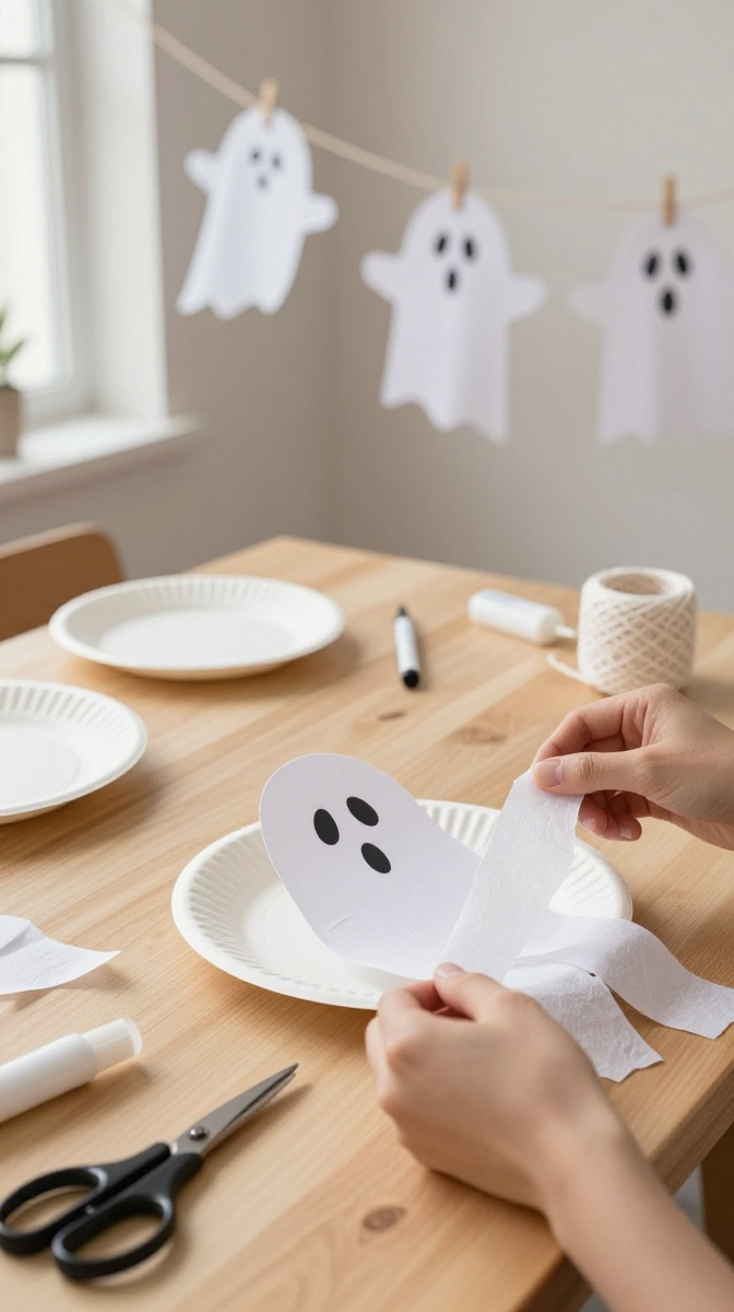 Spooky Paper Plate Ghost Garland