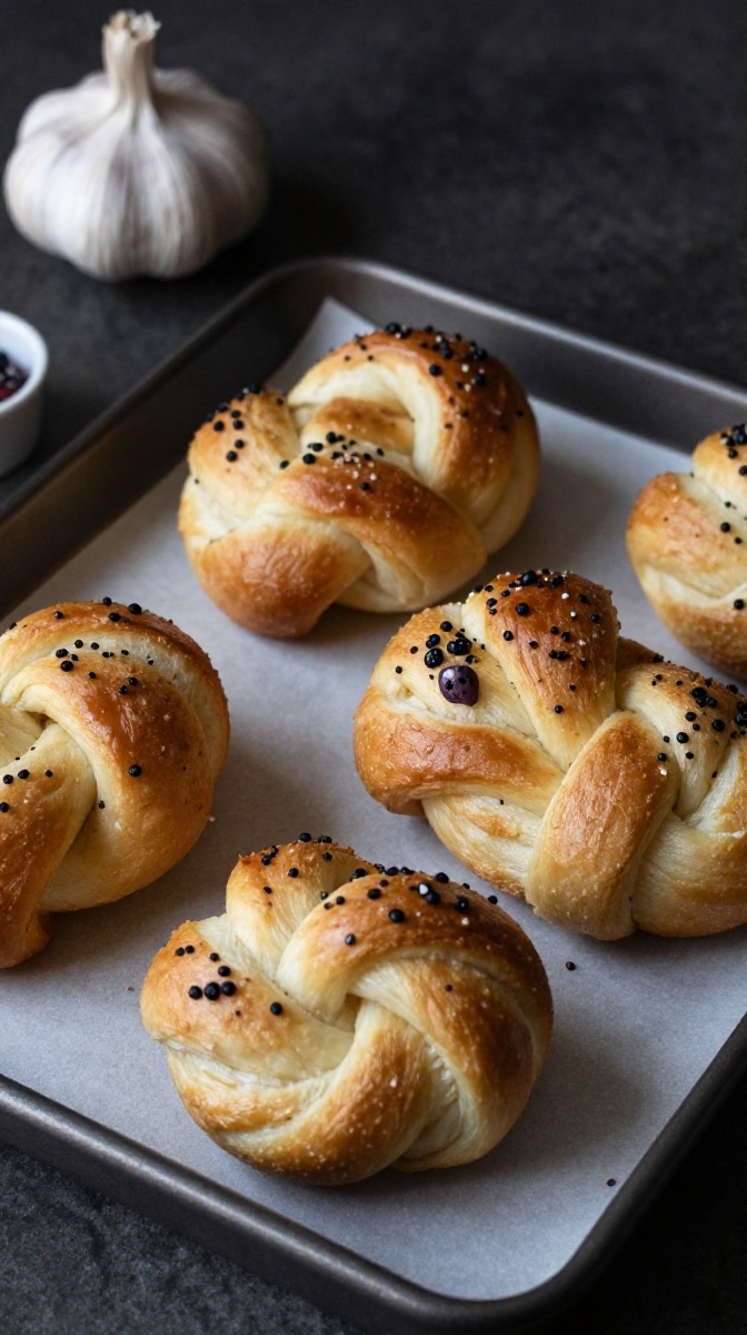 Spooky Vampire Garlic Bread Knots