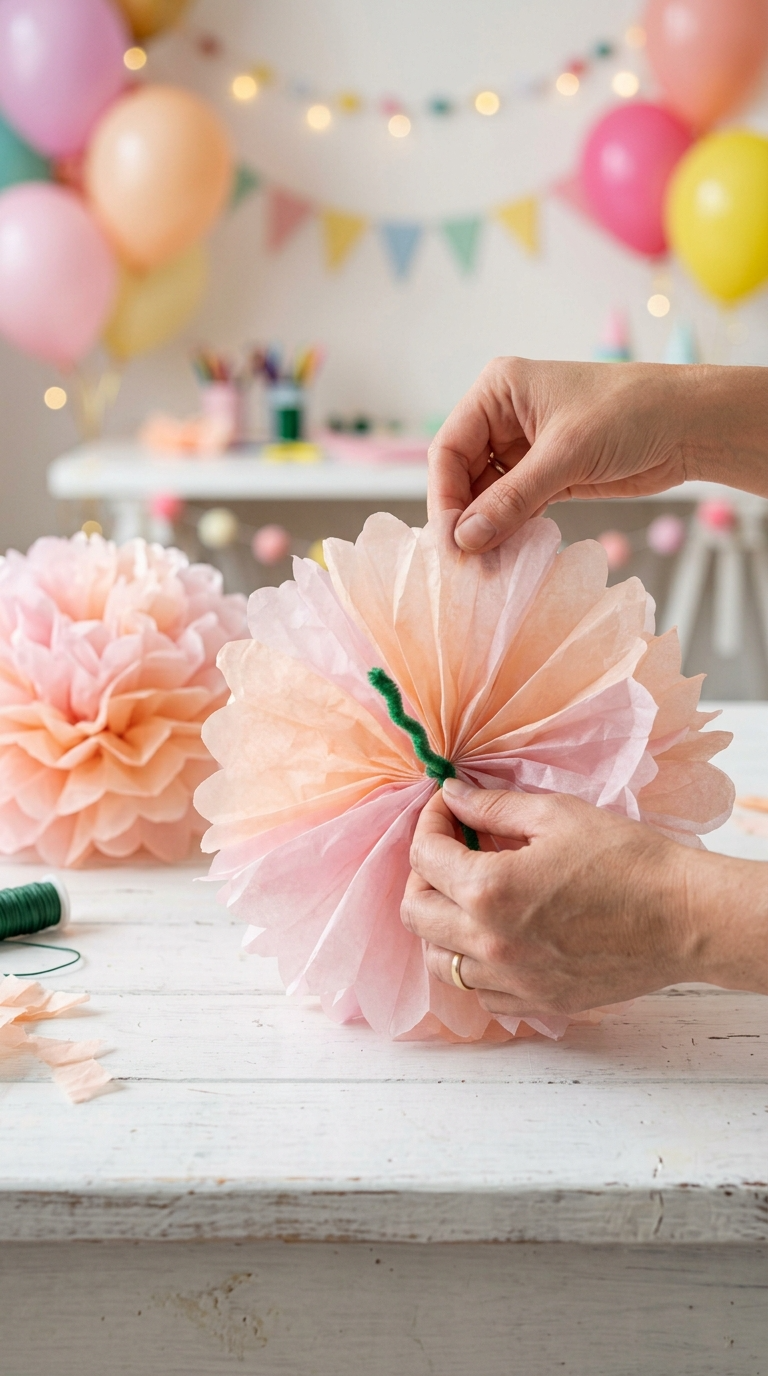 Tissue Paper Pom-Pom Flowers