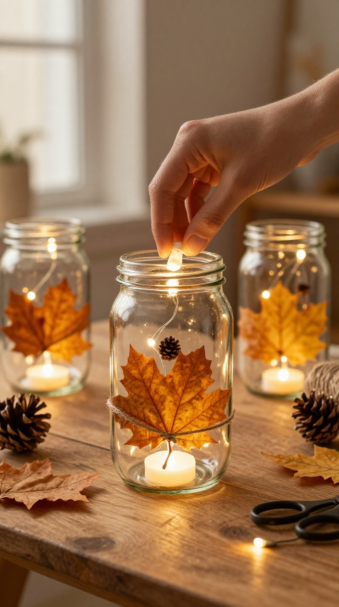 Turn Glass Jars Into Cozy Fall Lanterns