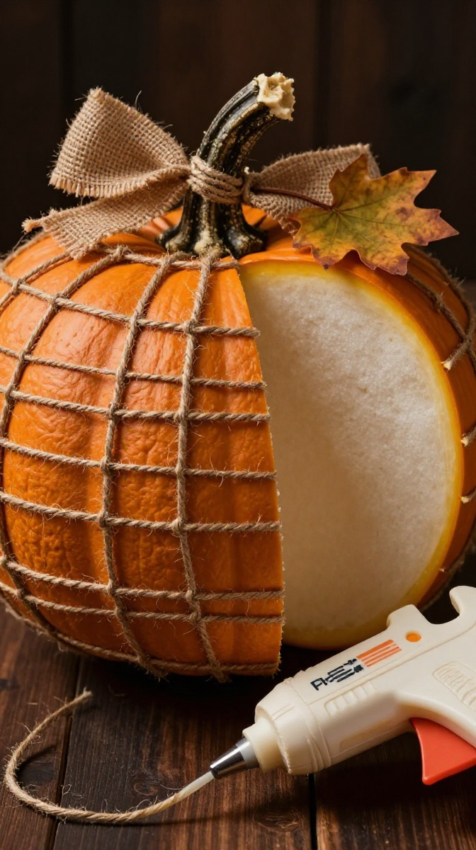 Twine-Wrapped Pumpkin for Rustic Charm