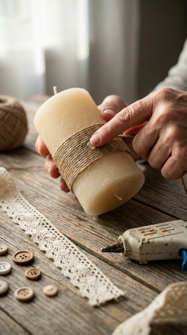 Twine and Lace Wrapped Candles